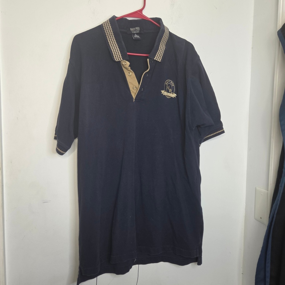 Navy Pier Collection Vantage Mens Polo Shirt Blue Chicago Embroidered Cotton L